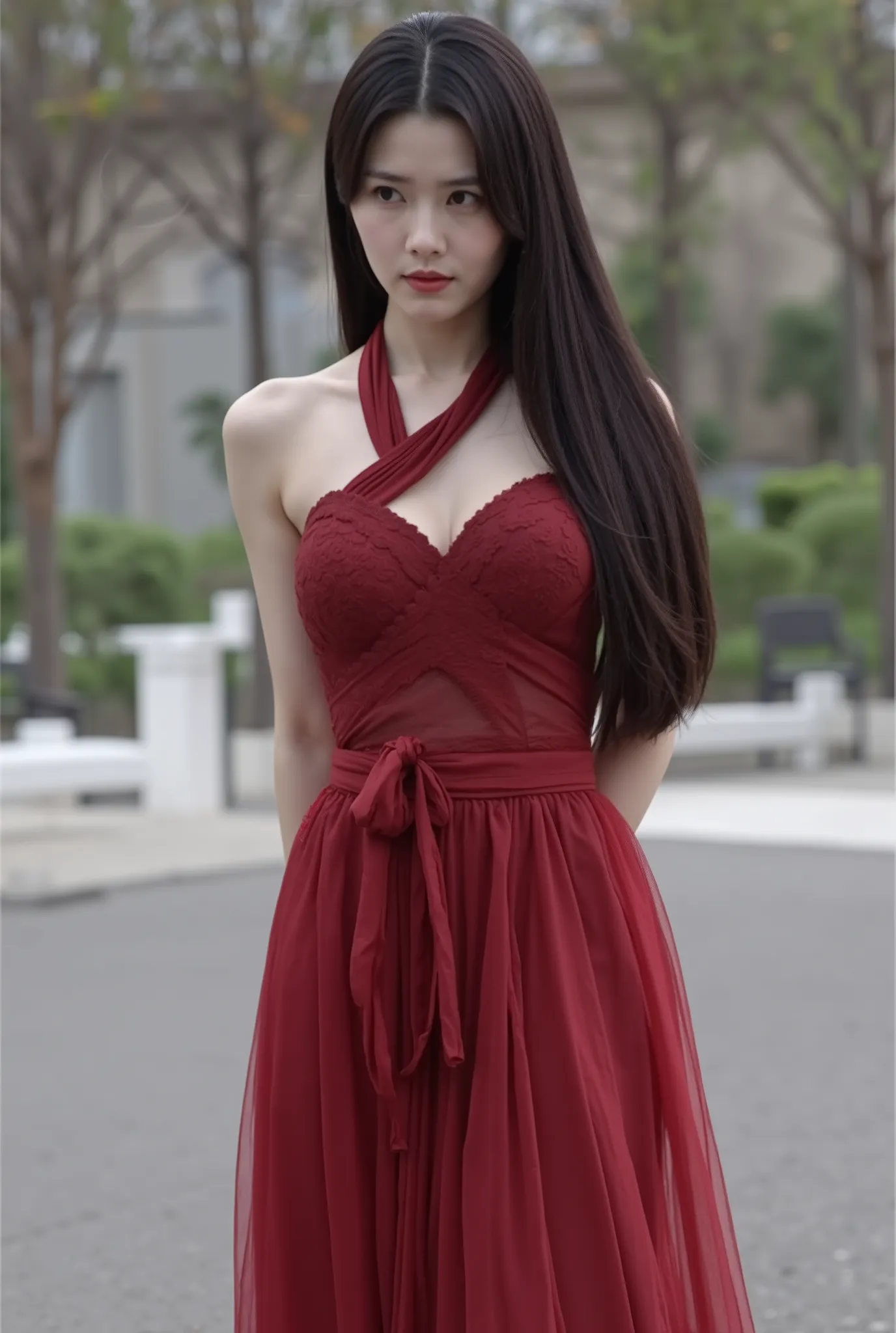 Chinese Cheongsam，Tang Sancai style，girl，Northern Europe，White skin，Extra long hair，Black Hair，Straight Hair
