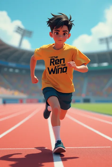 ren running on an athletic track wearing t-shirts with the phrase The ren of the Wind