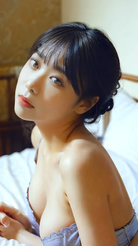 nsfw, ((   cute woman )), (    masterpiece), (High resolution 8k), ((    Japanese woman ,  having   woman lying On bed,      from above, On)),   full body,( petite height), (     Embarrassing, stick out tOngue, On), (    Teasing expression,((Kissing Face))...