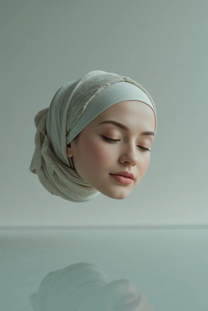 ((Disembodied head in the floor)) a beautiful woman wearing hijab