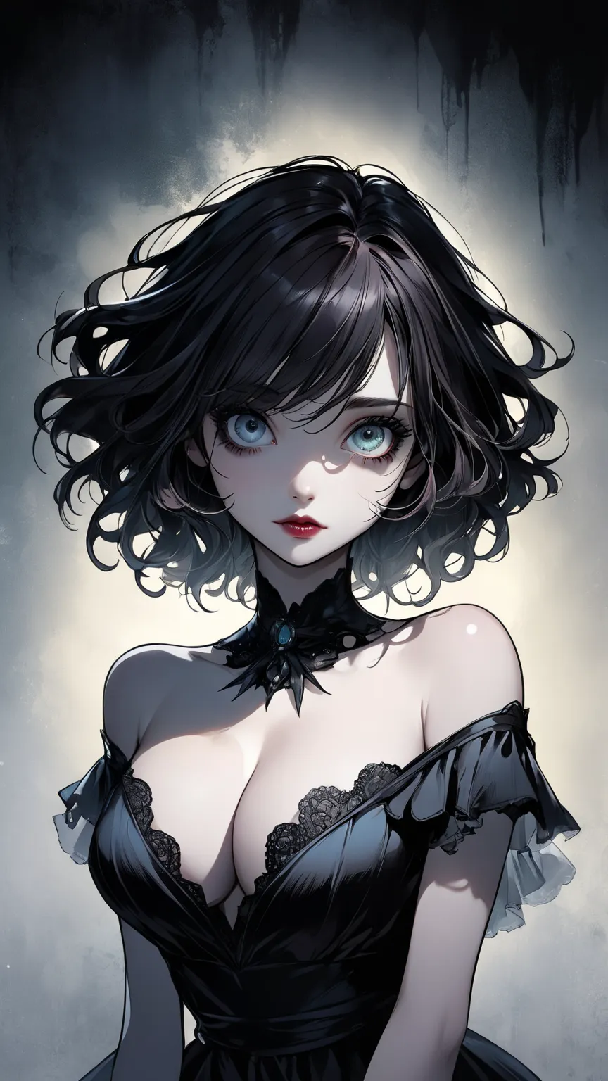  Tim Burton Style、Real 2D illustration、Light color、cleavage、 girl、 animation style 、