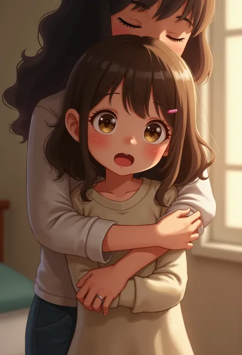 A cute girl who stretches out 、 is surprised to be hugged tightly from behind