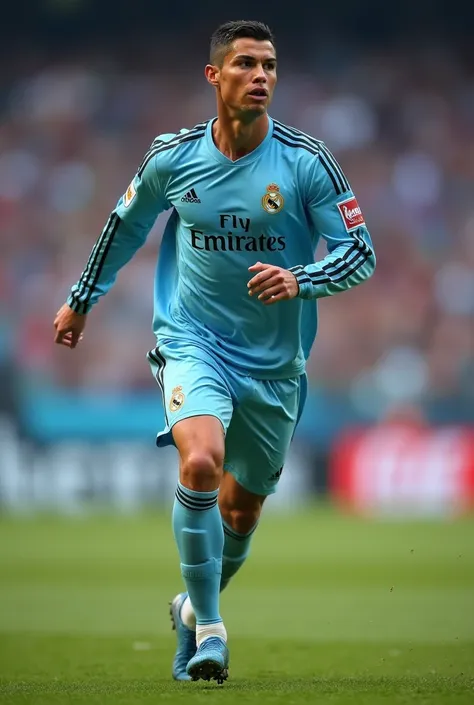 footballer Cristiano Ronaldo in a light blue uniform 