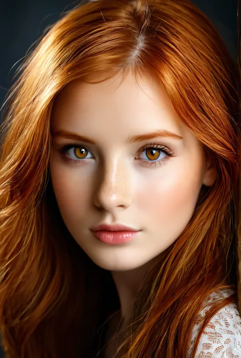 Portrait with a lot of detail. Young red hair light brown eyes