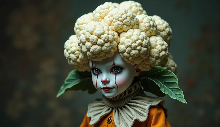  With a cauliflower head,  supernatural humanoid creature ,  human-like face ,  Alice in Wonderland ,  ren playing with heads of cauliflower, 3 ren playing,   extremely detailed clothing  ,  takes full body , Realistic 8K,  masterpiece.