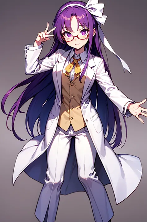 a cartoon character is standing in a tie and coat that features purple and yellow hues,  well-formed face, ultra cute face, ultra detailed eyes, ultra detailed hair, ultra cute, ultra beautiful, ((high end)), (UHD picture), (best quality,4k,8k,highres,mast...