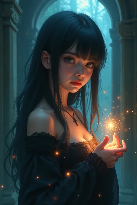 Anime girl, estilo dark fantasy, anos 80,pretty, magic and mystery