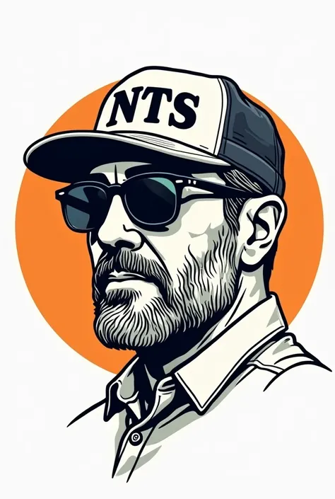 Logo image of a man with a symmetrical, handsome face wearing rayban glasses. Wear a cap with the letters NTS written on it. The lines are clear and artistic. Men are about 50 years old. Men are also in the circle. Turn your head about 20 degrees to add co...