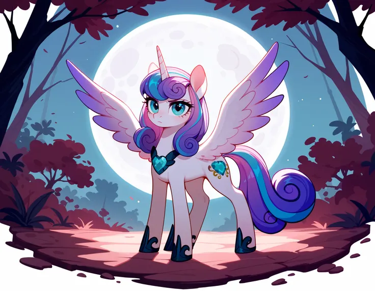 Score_9, Score_8_up, Score_7_up, Score_6_up, a serious female alicorn unicorn, Flurry Heart from My Little Pony. Flurry's mane flows in a pattern of pink and blue and purple colors. She is looking at something out of the frame with a satisfied expression. ...