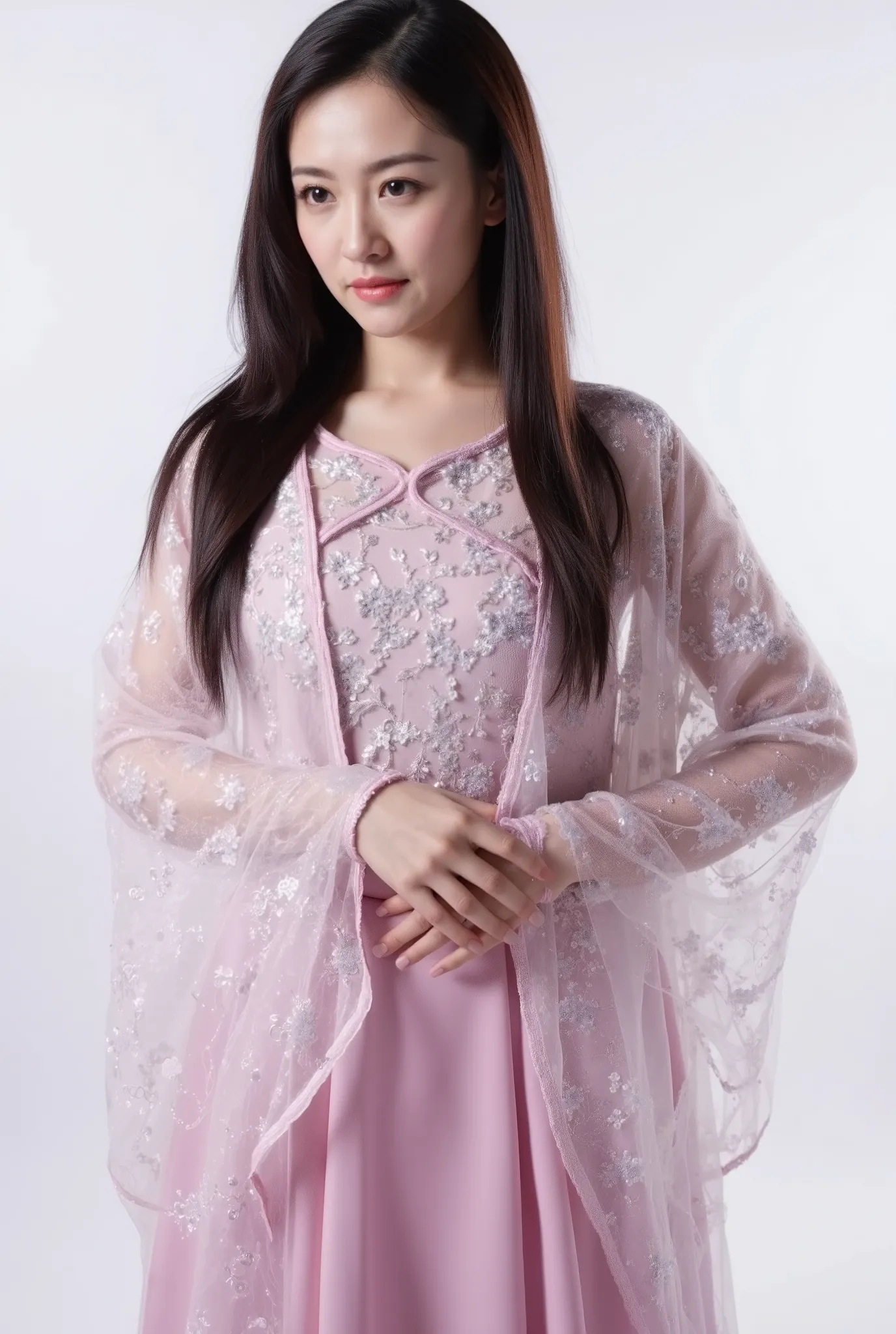 Chinese Cheongsam，Tang Sancai style，girl，Northern Europe，White skin，Extra long hair，Black Hair，Straight Hair
