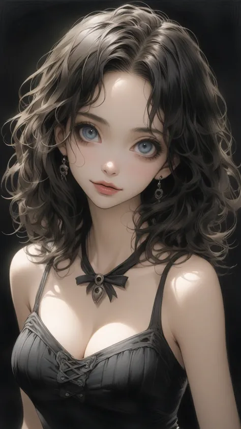   Tim Burton Style、  extremely realistic 、cleavage、