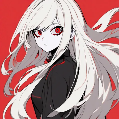 My Hero Academia template. 1 girl,  white hair,  long hair,  red eyes, red outline,  pale skin. 