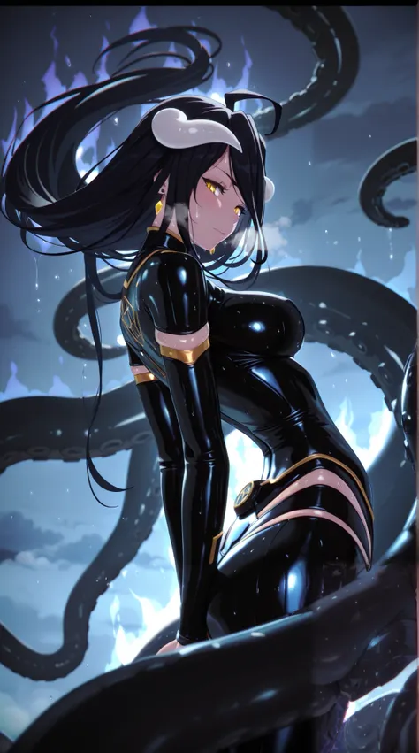 Theobrobine, score_9, score_8_up, score_7_up, score_6_up, uncensored, albedo \(overlord\), black hair, long hair, demon horns, slit pupils, yellow eyes, bright pupils, 3d, cgi, (voluptuous:1.3), (thick:1.3), BREAK UHD, retina, masterpiece, accurate, anatom...