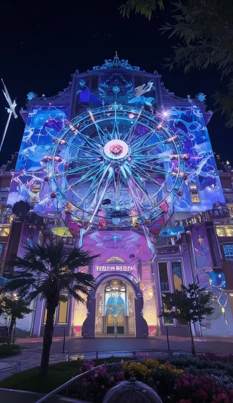  projection mapping、  Vivid  、 beautiful、Monitor screen、building、ferris wheel、 Imaginary、