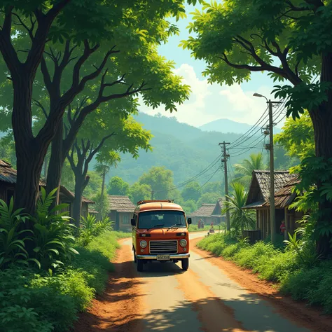 Kdh 2022 van driving through a sweet leafy trees in sri lanka Village 