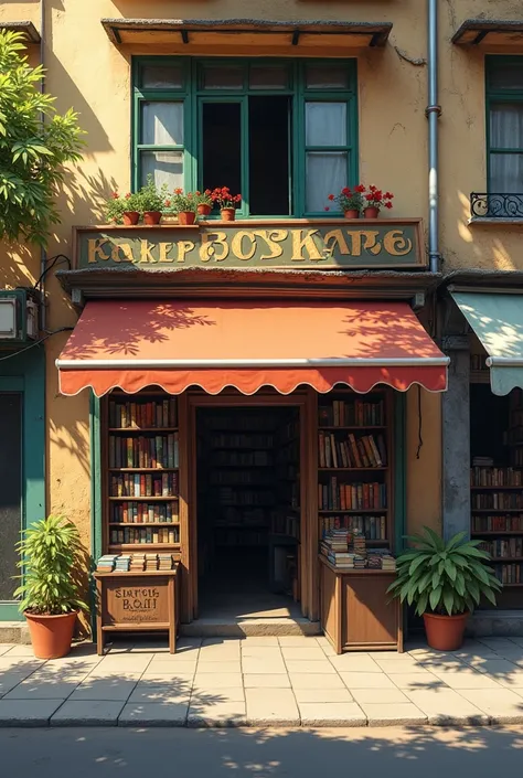 (A serene street in Karachi, with an old but charming bookstore. The sunlight gently touches the shop, and the air feels rich with the scent of books.)
