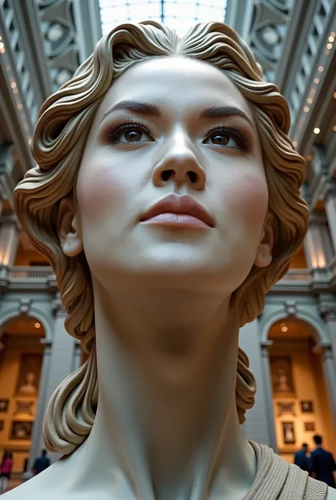 giant statue of a woman's head is on display at the museum