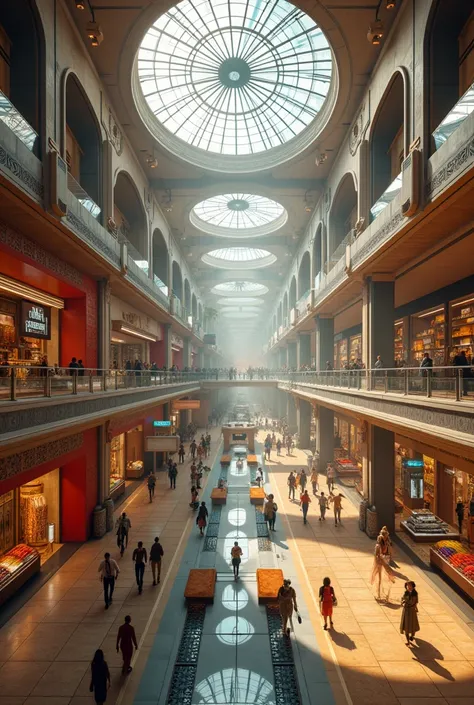 Generate me a high-tech shopping mall, which will be related to the concept of the Great Silk Road 