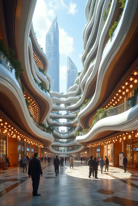 show the exterior of a high-tech shopping mall with the Great Silk Road concept