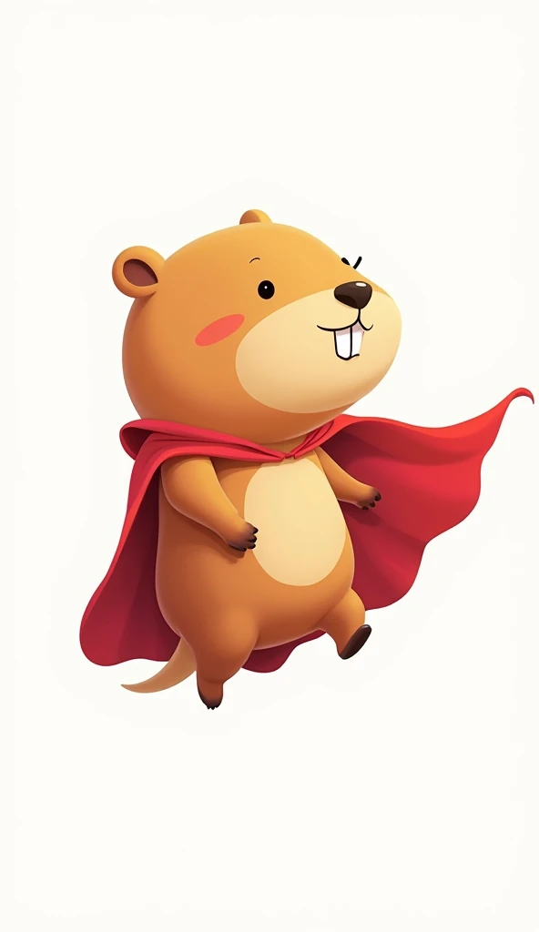 A cute and high-quality illustration of a capybara(head bigger than body) in a superhero cape, flying, white background, cartoon character.