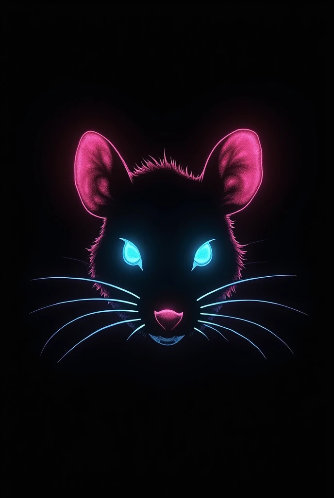 The silhouette of a rat's face drawn with luminescent spray on a black background that looks like a gang logo