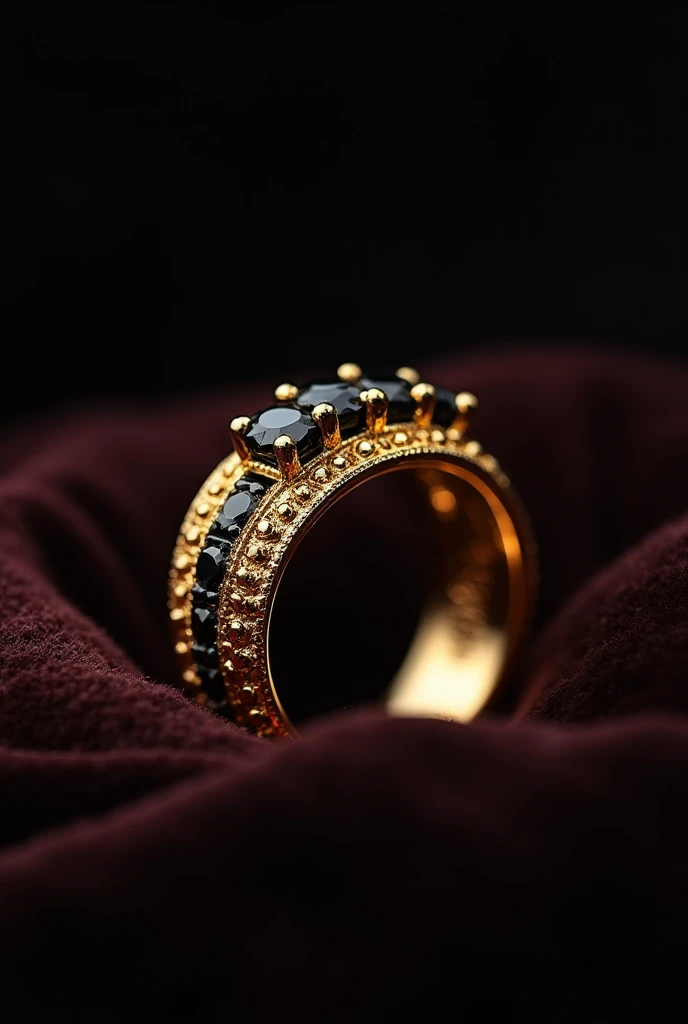 A 25-carat gold ring with black diamonds embedded in the middle 