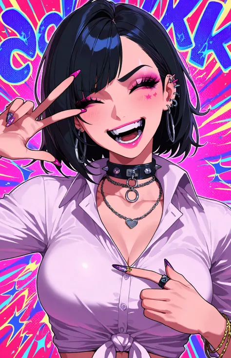 sfw,gyaru,cool beauty,3 punk_women,black hair,medium breast, w,upper body, laughing,