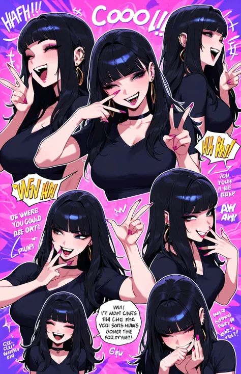 sfw,gyaru,cool beauty,3 punk_women,black hair,medium breast, w,upper body, laughing,