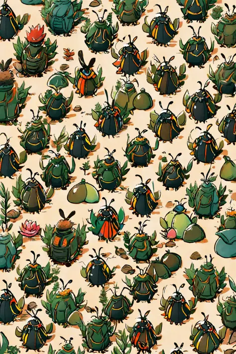 A line of ant women (petite, Asian, dark shiny bikinis, dark silk short hair, antennae headbands, athletic, every 3rd woman is bigger and has better sexy armor and weapons) make their way through the leaf litter of the forest, they are in organized lines h...