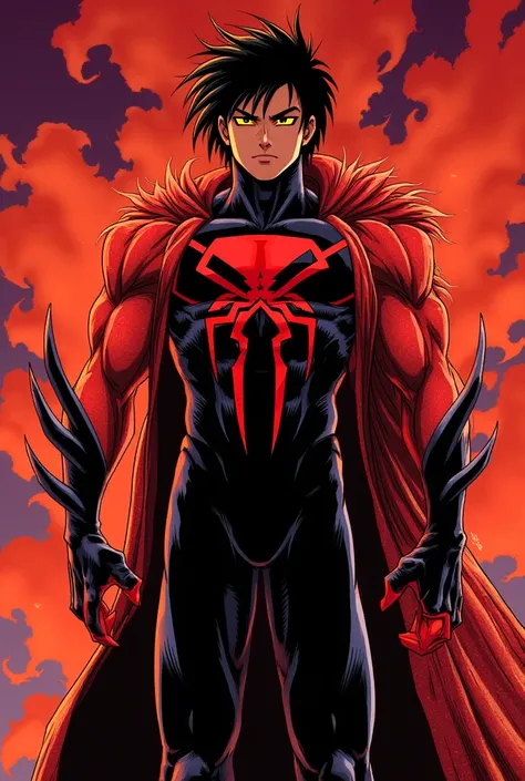 Appearance:
	•	Hair: Jet black with streaks of fiery crimson, glowing faintly when enraged.
	•	Eyes: A deep onyx with a golden glow, shifting to a red Geass-like pattern when analyzing opponents.
	•	Physique: A perfect blend of raw muscle (Baki, Kenshiro, ...