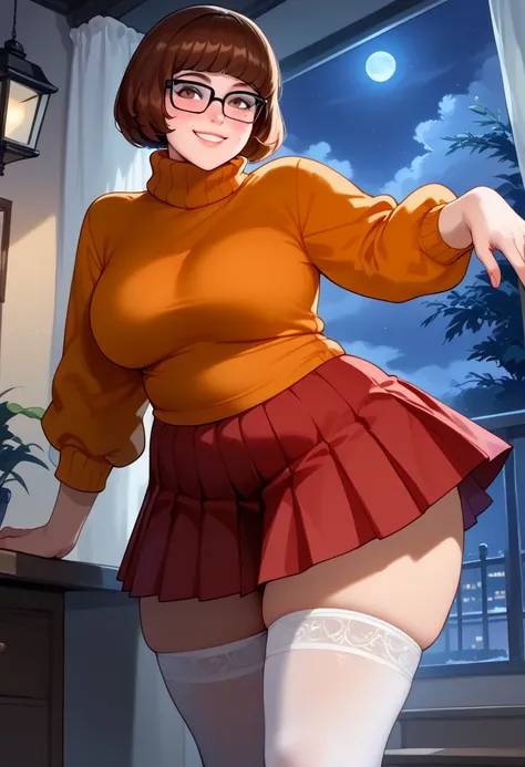 ((amazing quality,very aesthetic,absurdres,best quality, newest, masterpiece, ultra detailed, best quality, beautiful face, perfect anatomy, anatomically correct, chubby body, plump, Expressiveh)), ((cute face, cute body))), ((happy girl)), ((( sexy velma,...