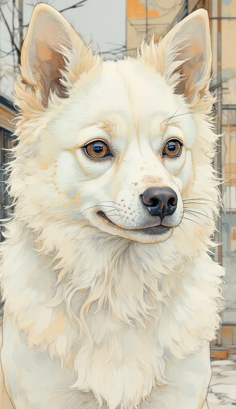 White Japanese Spitz with beautiful coat ,   hyperrealistic style  ,   super detailed ,   high details  ,   high quality, Awards , envelope  ,   high res, 1080P,   high definition , 16k