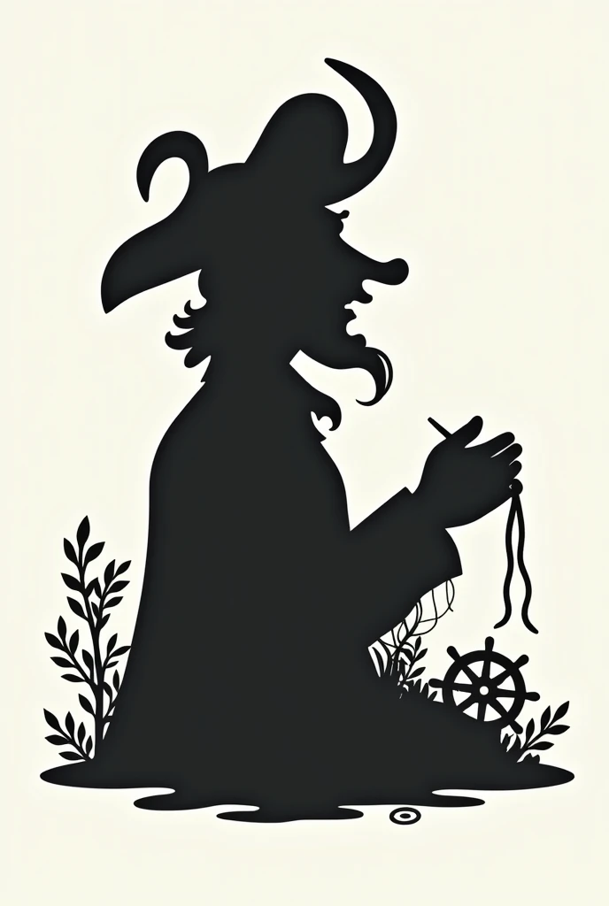 I want a logo of a captain hook silhouette but he's crocheting