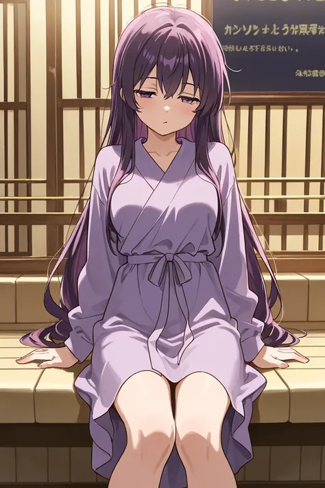 {{ top quality}},Anime girl wearing a cheek stick, one girl, Sleepy eyes, Fine Lines,  purple eyes,  long hair,  Gold