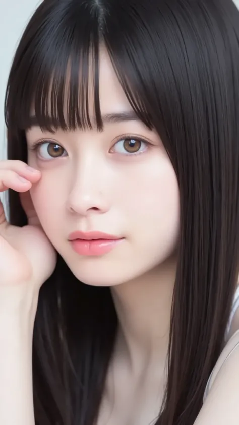 Extremely detailed depiction of Hashimoto Kanna , The Pale , The Graceful Character , Gives Her An Angelic Look . For Her Expressive Eyes 、 full of innocence and wonder that enhances softness , add purity and tenderness to her expression . She we...