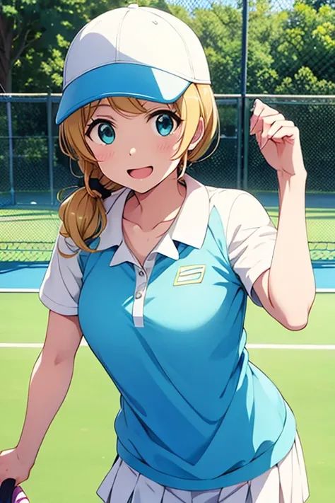 Ellen Baker wearing a tennis hat as a tennis coach