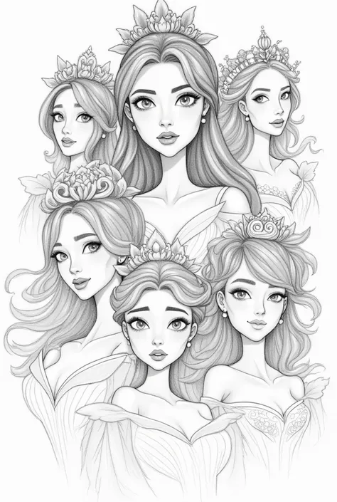 Pencil design sketch girly photography different faces different dresses princess 