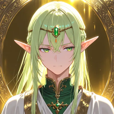 1boy ,Elf, Gold, green eyes,Robe, No Background,