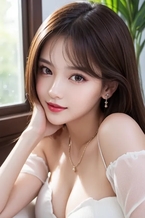 (18 year old sweetheart ), (Big Breasts:1.3),    office、At the window、(masterpiece: 1.3), Cinematic Light,   super high quality , my cheeks are red :1.2、 (Beautiful eyes and skin), ( detailed facial features ),    perfect style for rough breasts, Beautiful...