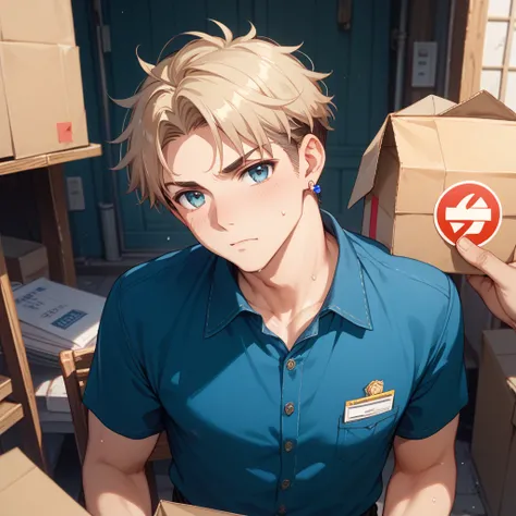  sprinting、Delivery Person、 boys、sweat、hard、Earrings、 Yankee、serious、Cardboard delivery、whole body