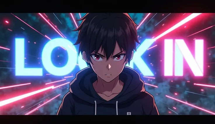 "An epic anime-style thumbnail with the bold, high-energy text 'LOCK IN' glowing in neon blue and red, positioned dynamically in the center. The background features an intense, futuristic scene with speed lines, digital glitch effects, and a cyberpunk-styl...