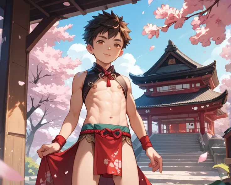 Japan,young boy,loincloth,Cherry blossom trees