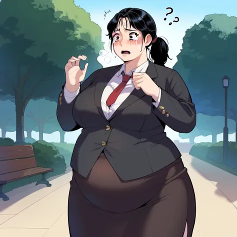  score _9,  score _8_arriba,  score _7_arriba,  score _6_arriba,   source  _animated,  rating _explicit, 1 girl, (Alone :1.1),  huge breasts,  black hair,  long hair,  black eyes,   gray eyes,  white parribails,  ponytail , collector, red tie,  black jacke...