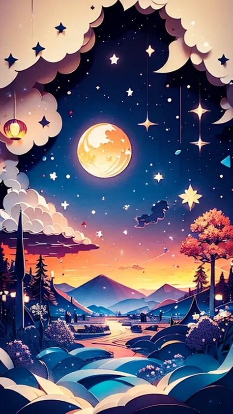 ((( masterpiece))), top quality, illustration,  Sky , Rose,night, crescent,Light,jazz, music,\(  symbol \),1 male,  handsome man , night, board member, star \( Sky \), night空, starry sky,  bright color, Soft light,(Warm colors:1.2), watercolor,  light back...