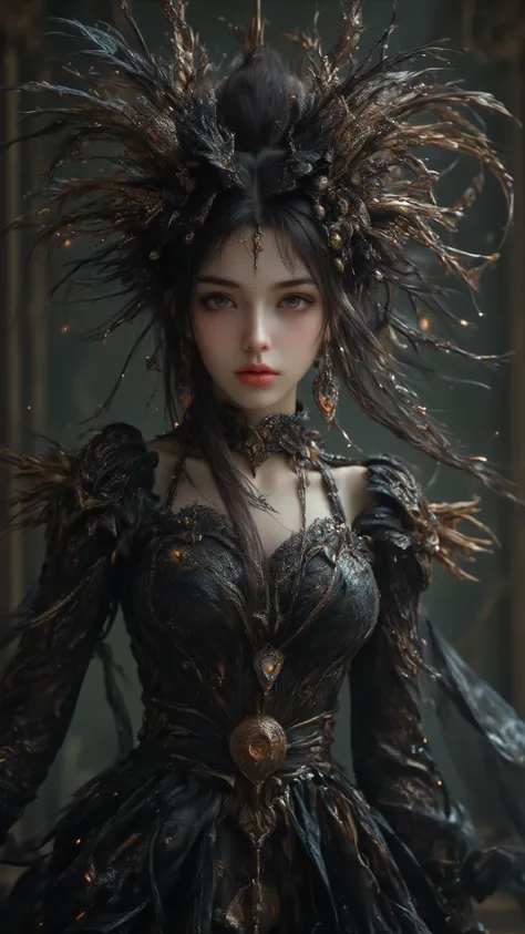 Magically depicting a powerful witch with exquisite jewels in her body,  Magical atmosphere ,  fine fit 的細節,  charming eyes ,  Brilliant presence ,  defiant and charming ,  Ancient Goddess-like beauty , Mysterious and Mysterious , Stately style ,  is chara...