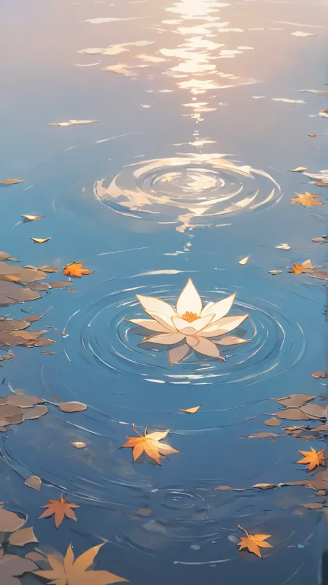 A small paper boat floats gently on a puddle of water near the roadside in an anime-style scene, reflecting the soft light of the overcast sky. Ripples form around it as a gentle breeze passes by, yet still in an anime style, making it drift slowly. Nearby...