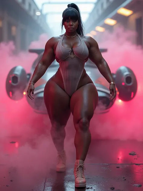 accurate prompt: turnaround cinematic actress sheet: 3 poses, walking HER MOST mesomorphic impossibly distant (far-spaced widespaced muscular-BULGING) THIGHS: TONED-THICC-BODYBUILDER, difoto menggunakan Nikon D7200: Woman is a fitness wearing micro-boots p...