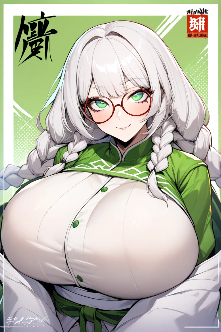 A Milf from Murim named Yeon-Ah is a legendary healer and martial artist known by the nickname" The Poisonous Demon". She has white hair braided in two huge long curvy braids and emerald eyes framed by round glasses. She also has incredibly gigantic breast...