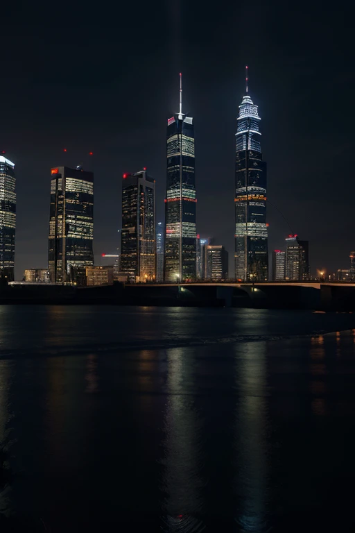 Beautiful atmosphere at night with skyscrapers 