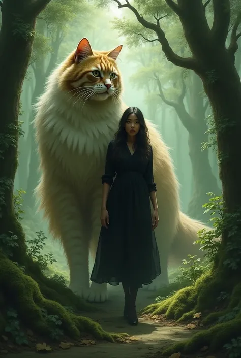  A woman dressed in black casual ,  and walking with a very giant angora cat .walking barsama 